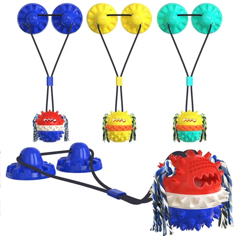 

Multifunction Teeth Cleaning Bitting Ball Fee Suction Cup Pet Toy Dog Toys, Red,yellow,blue