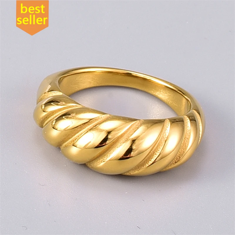 

Wholesale High End 18k Gold Plated Croissant Rings Stainless Steel Rings For Women Trendy Rings Jewelry, Gold, silver