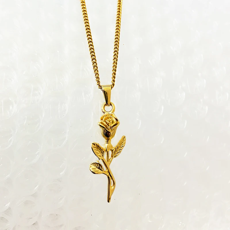 

18k Gold Plating Rose Pendant Jewelry Beautiful Rose Flowers Necklace Statement Fashion Jewelry Long Charm Necklaces Girls