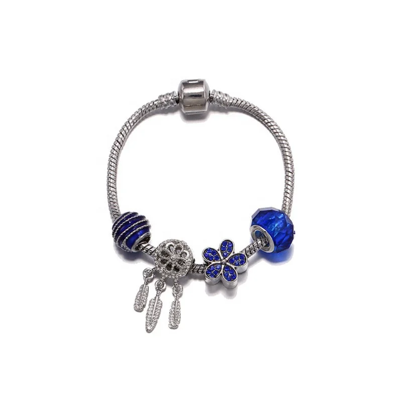 

Sweet Flower Design Famous Band Jewelry Fashion Women Dreamnet Bracelet, Blue