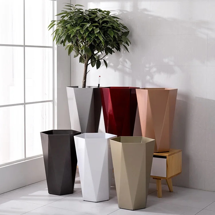 

BRICE Luxury hotel diamond plastic flower pots Germany design flower pots indoor large decorative flower pots, Brown/white