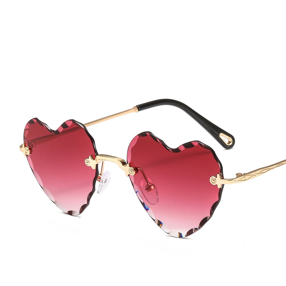 

GUVIVI Heart shaped Hand polished sunglasses china Gradient color Rimless Glasses women's Frameless sunglasses, Pink;rose gold;red;blue;green