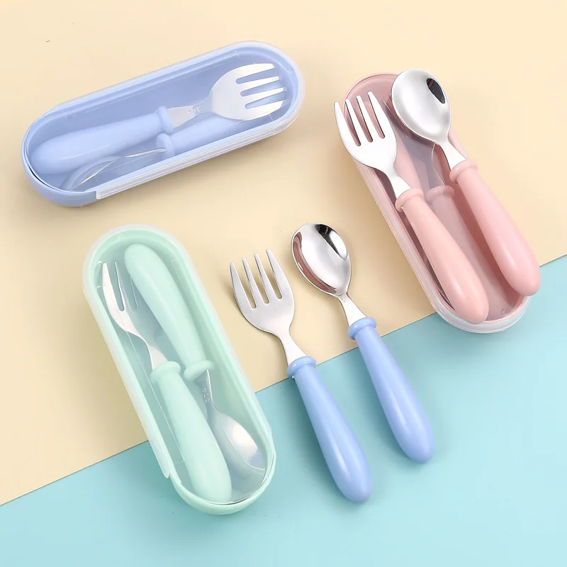 

C84 Cartoon Travel Flatware Set Candy Color Portable Utensils Cutlery 304 Stainless Steel Flatware Sets For Children