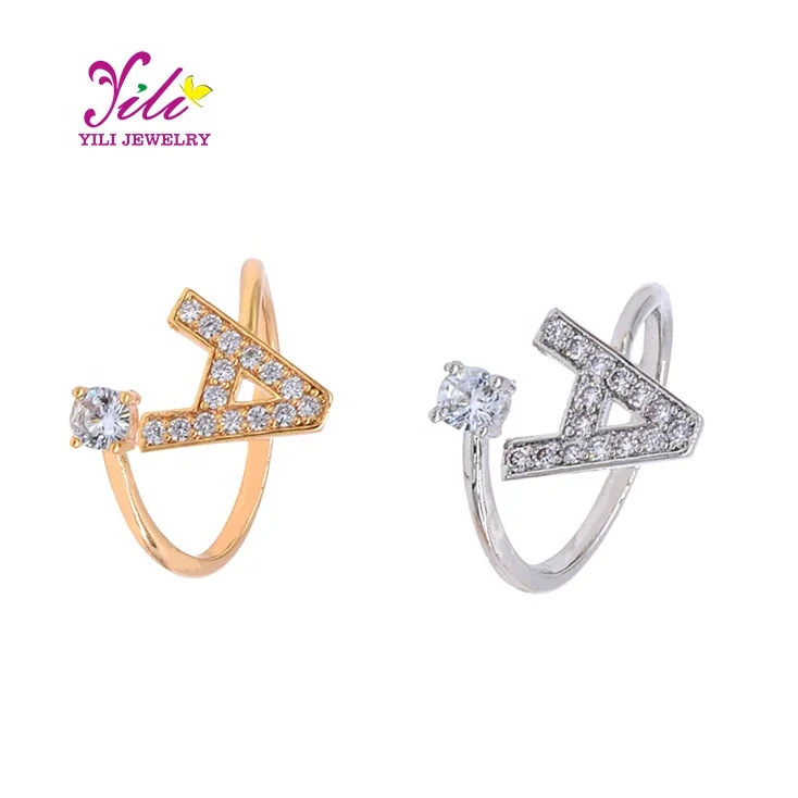 

Stock Fashion Gold Plated Adjustable Alphabet Inital Letter Rings Gold