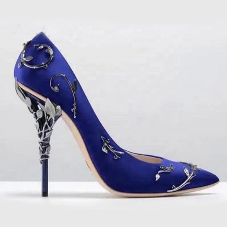 

Luxury Brand Women Pumps Flower Heel Wedding Shoes Women Elegant Silk High Heels Women Shoes Plus Size 40 41 42, Color