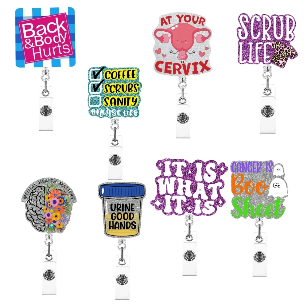 

Bestom Glitter Bling Retractable Badge Holder ID Nurse Badge Reel Acrylic ID Card Holder Reel