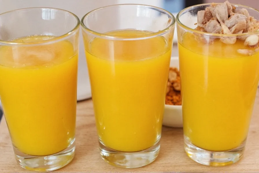 Nahaufnahme eines Messlöffels mit goldgelbem Ingwer-Kurkuma-Shot