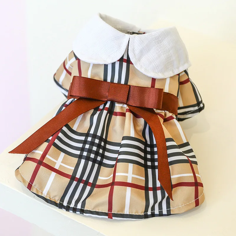 

Manufacturers wholesale cats and dogs spring summer teddy than bear clothes coffee color bow skirt, Show as the picture