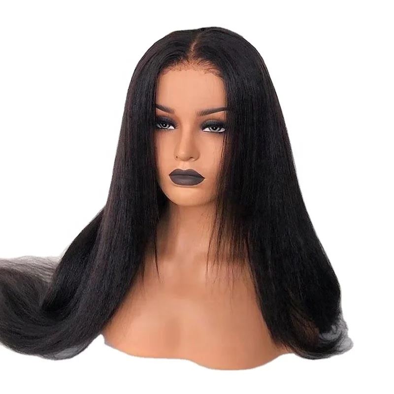 

Kinky Straight Yaki 180% Density Pre Plucked Bleached Knots Lace Virgin Human Hair 13*6 Lace Front Wig