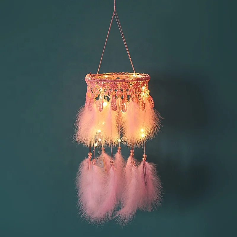 

Wall Hanging Handmade Home Decoration Accessories LED Pink Dream Catcher