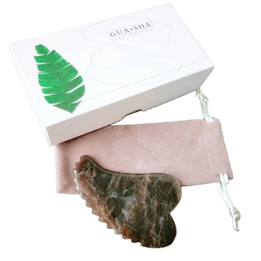 

In stock! full body massager smoky quartz natural jade spiky heart stone gua sha scraping board