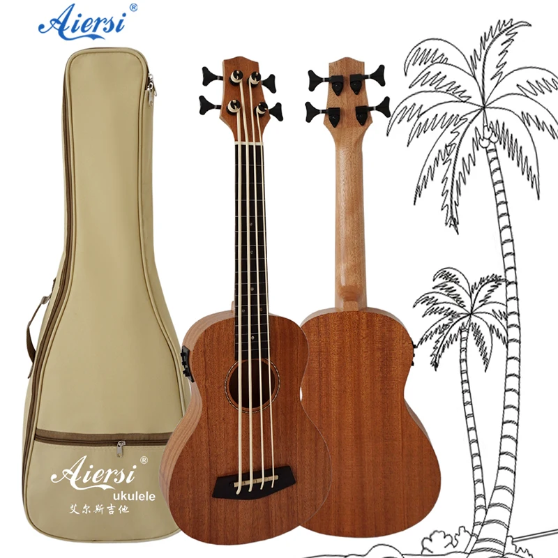 

Wholesale price Custom OEM OEM Aiersi brand Mahogany Body Electric Bass Ukulele 4 String Ukelele Guitar For Sale