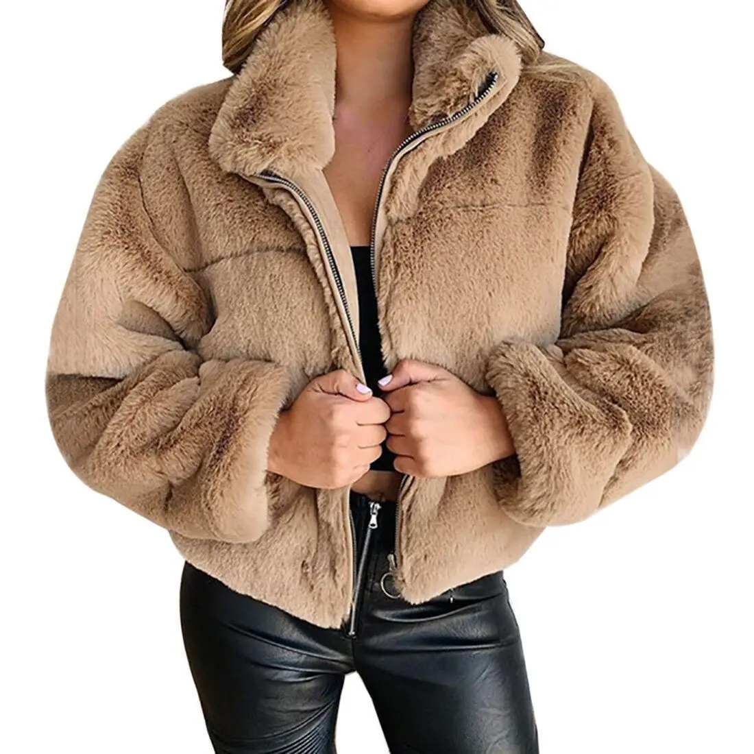 

Plus size coats elegant winter coats for ladies women faux fur coat stand jacket fashion cardigan