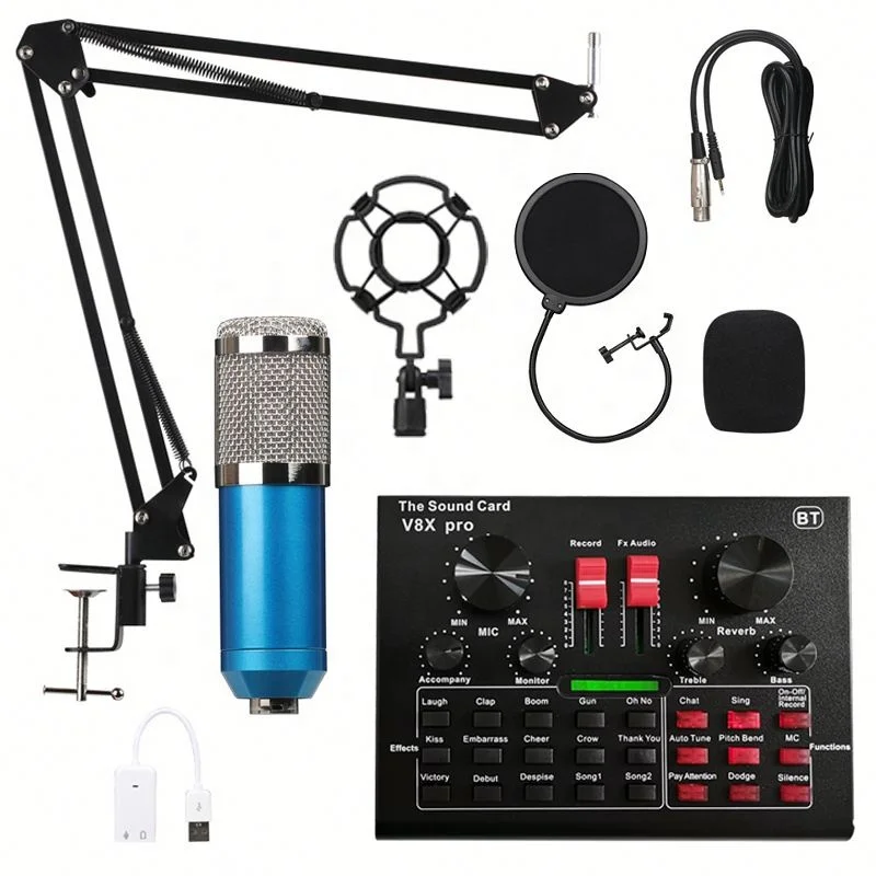 

Professional BM-800 Studio Condenser Live Stream Microphone V8X Pro Audio Interface Sound card USB