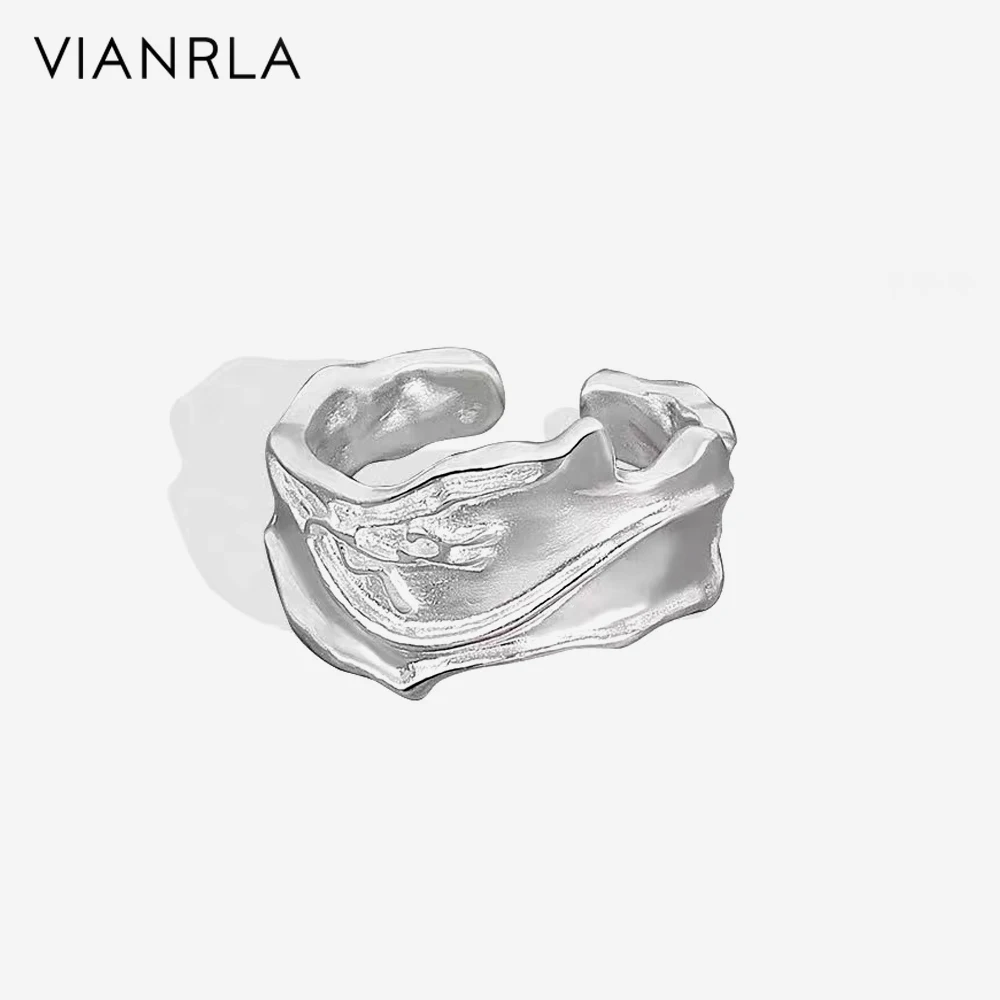 

VIANRLA 925 Sterling Silver Ring Minimalist Silver Wave Texture Ring Nickle Free Laser Logo Support Drop Shipping