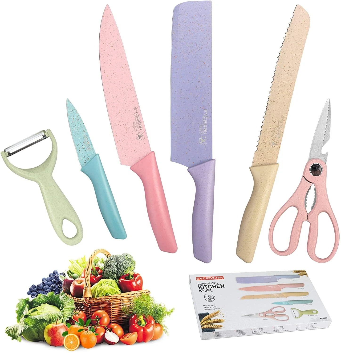6 Pieces Environmental Wheat Straw Professional Colored Kitchen Knives