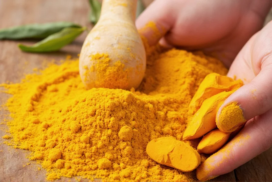 Turmeric root and supplement capsules showing natural versus standardized forms