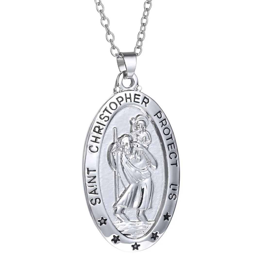 

Hip Hop Iced Out Oval Saint Christopher Customized Jewelry 316l Stainless Steel Necklace, Silver color