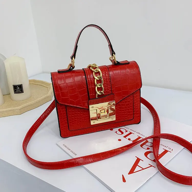 

Crocodile pattern women hand bag 2021 new trend tide lock single shoulder bag stone pattern fashion messenger bag