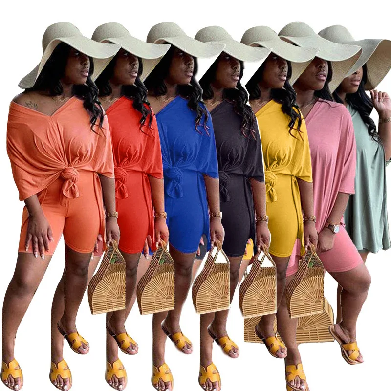 

Woman summer sets pure color two-piece suit street fashion women's shorts two piece set plus size, As show