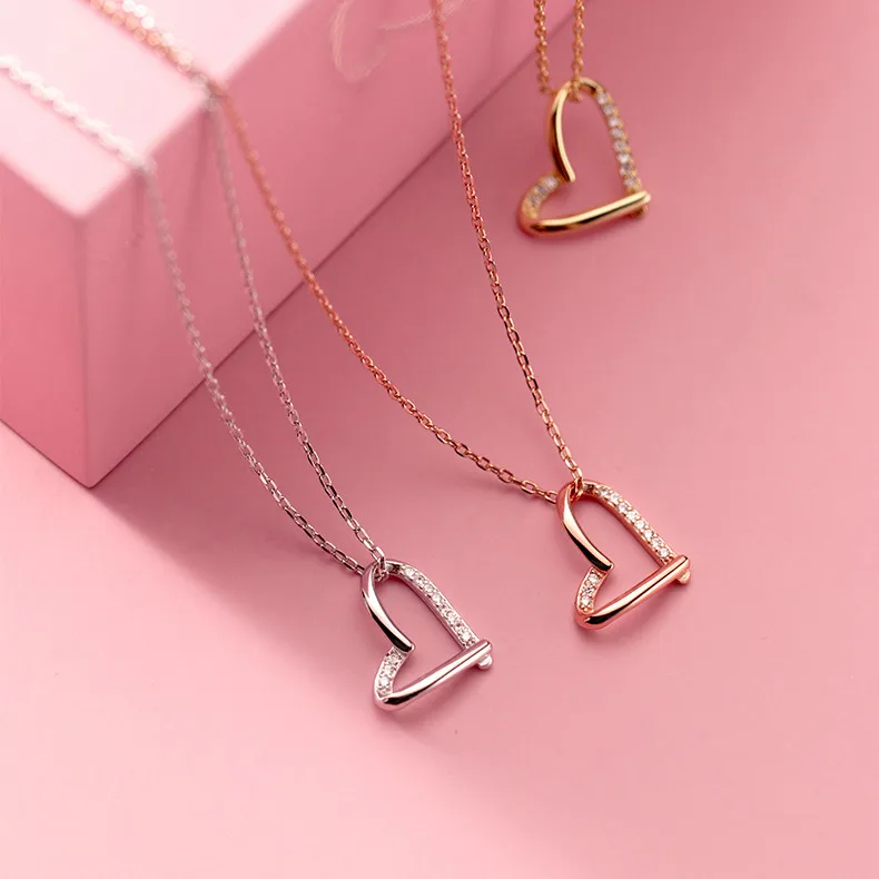 

wholesale 925 silver necklace jewelry women sterling silver heart pendant necklace 18K gold plated chain necklace women