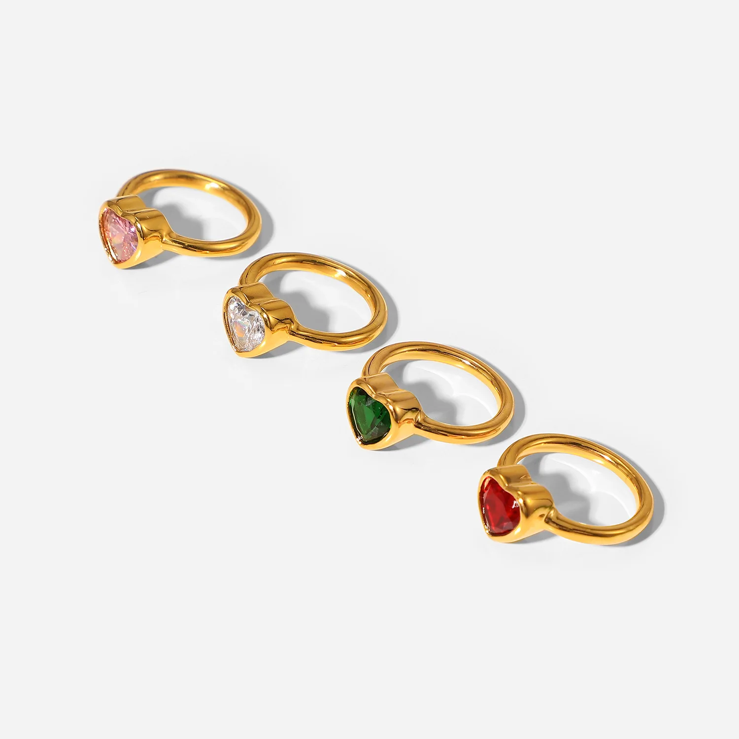 

NUORO Women's Jewelry Square Diamond Ring Wedding Jewelry Party 18k Gold Stainless Steel Love Heart Cubic Zircon Ring