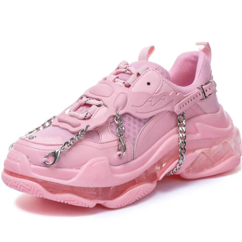 

Dropshipping Custom Logo Pink Hip Hop Women's Chunky Sneakers Air Mesh Platform Casual With Chains Dad Shoes Fashion