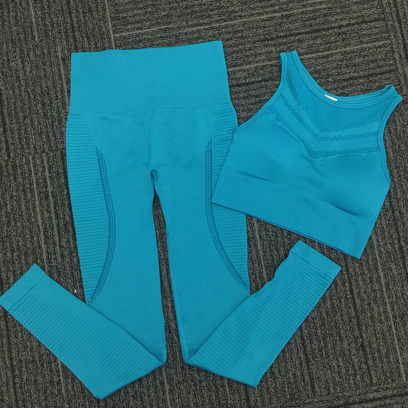 

Womens Custom Seamless Gym Workout Sports Yoga Top and Pants Set, As picture