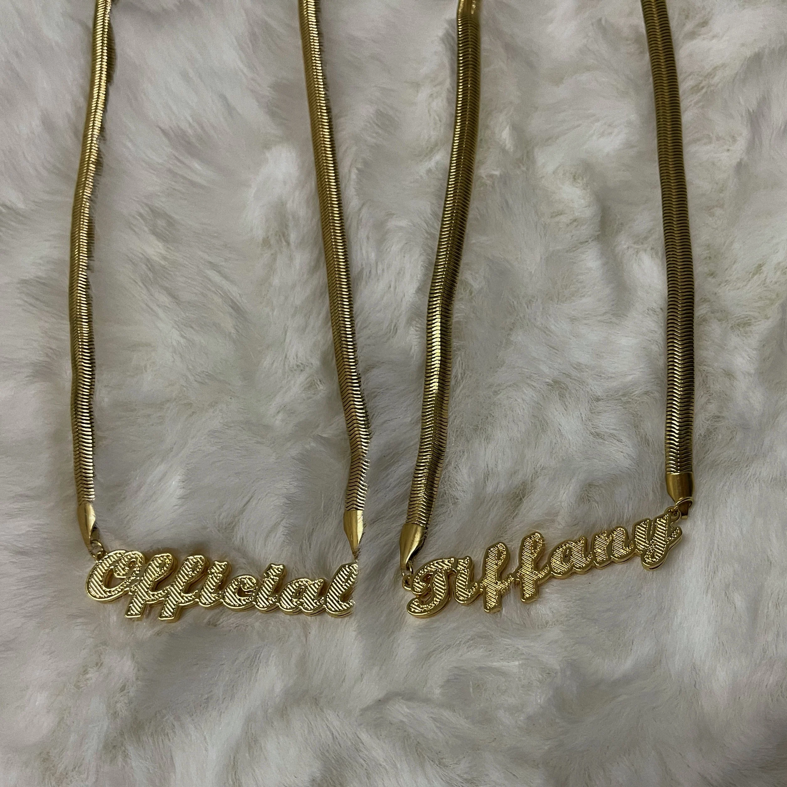 

Personalised Custom Gold Plated Snake Name Plate Necklace, Picture