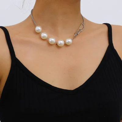 

European New Deign Silver Plating Pearl Link Chain Necklaces Irregular Pearl Keychain Necklaces