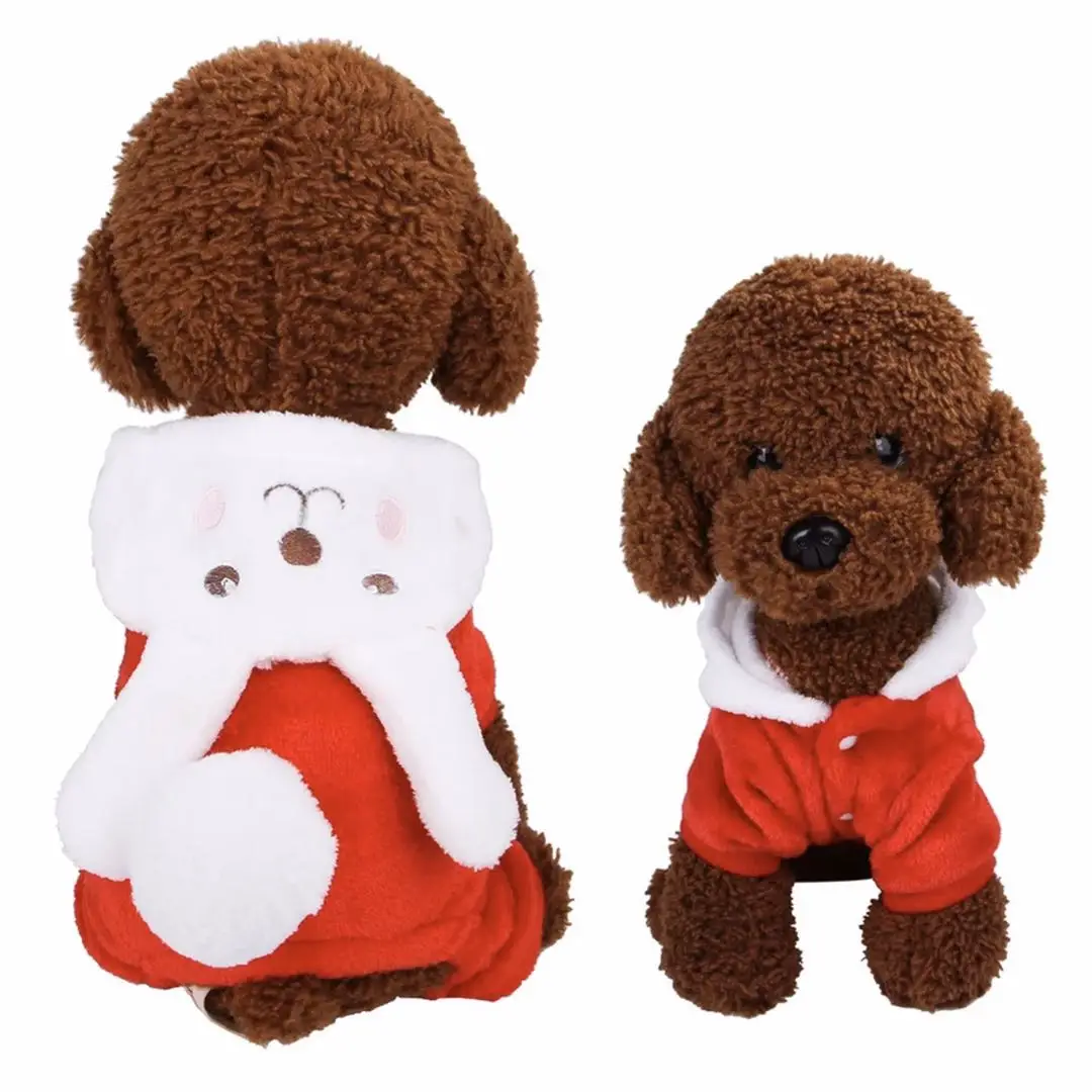 

New Autumn Pet Clothes Coral Dog Cartoon Clothing Warm and fashionable Dog Clothes Pet Product Red Rabbit Pattern Design