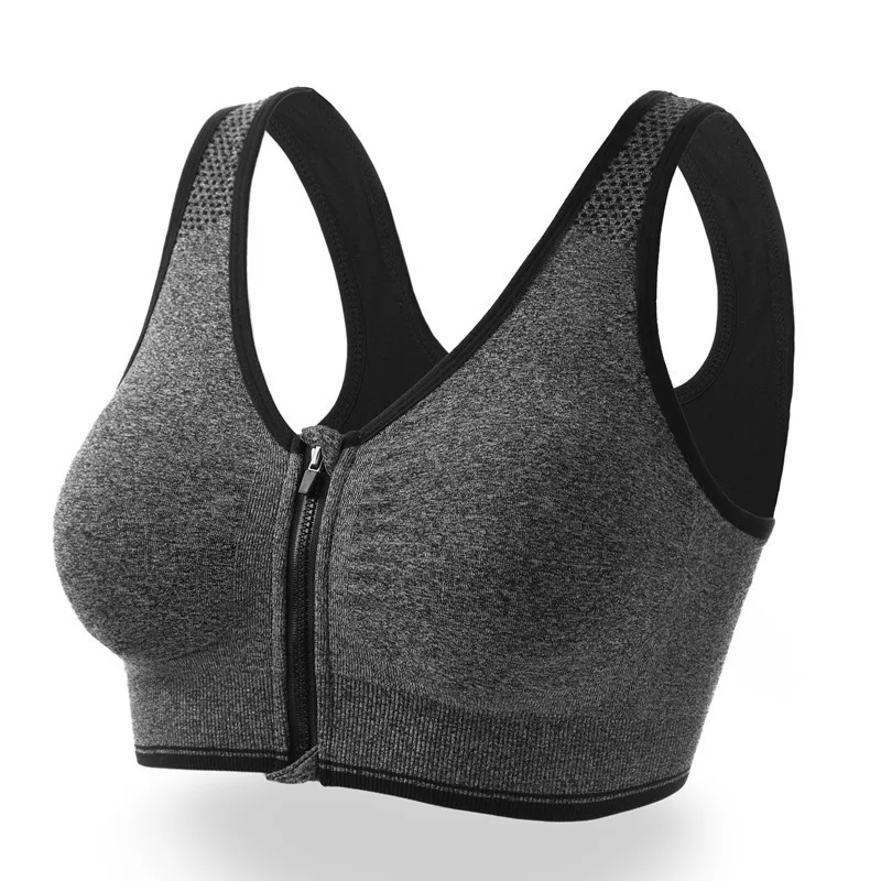 

Women Zipper Push Up Sports Bras Plus Size Padded Wire Free Breathable Sports Tops Fitness Gym Yoga Sports Bra Top, As the picture shows