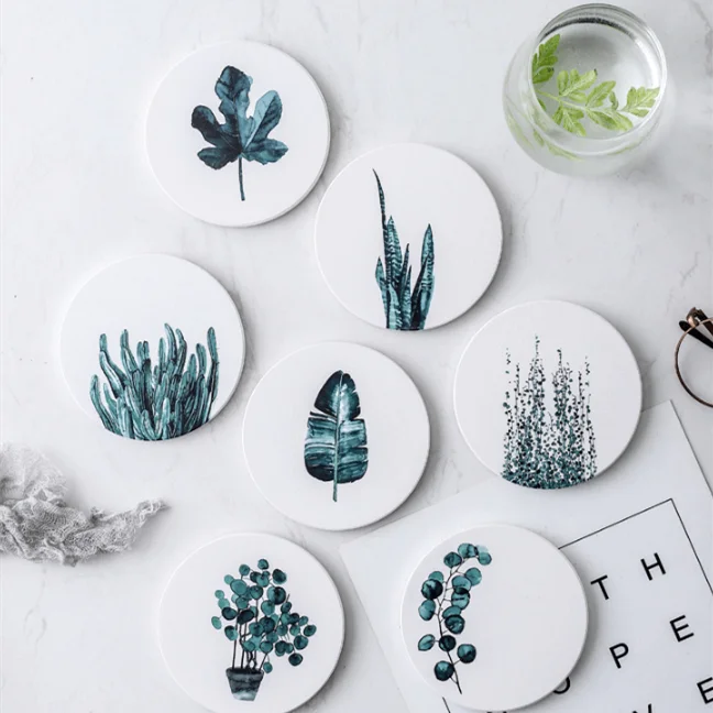 

Nice Quality Customized Round Plant Shape Non-Slip Ceramic Custom Printed Coaster