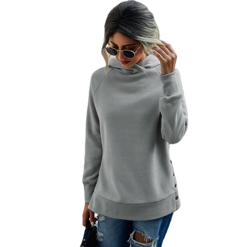 

Autumn and winter European and American urban leisure fleece sweater turtleneck hooded pocket women's sports sweater, 3 colors