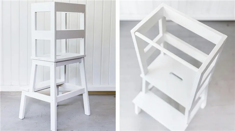 
Bamboo Kids Learning Tower Step Stool with Safety Rail White 