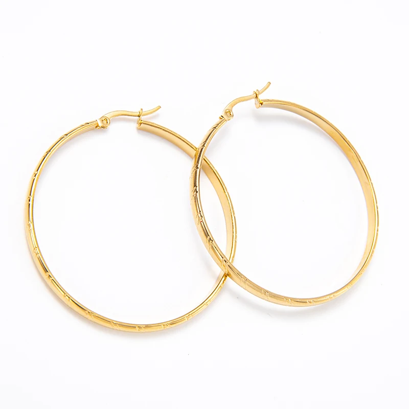 

Unique Design Engraved Double Wire Pattern Circle Earrings Gold Plated Stainless Steel Lines Hoop Earring For Women