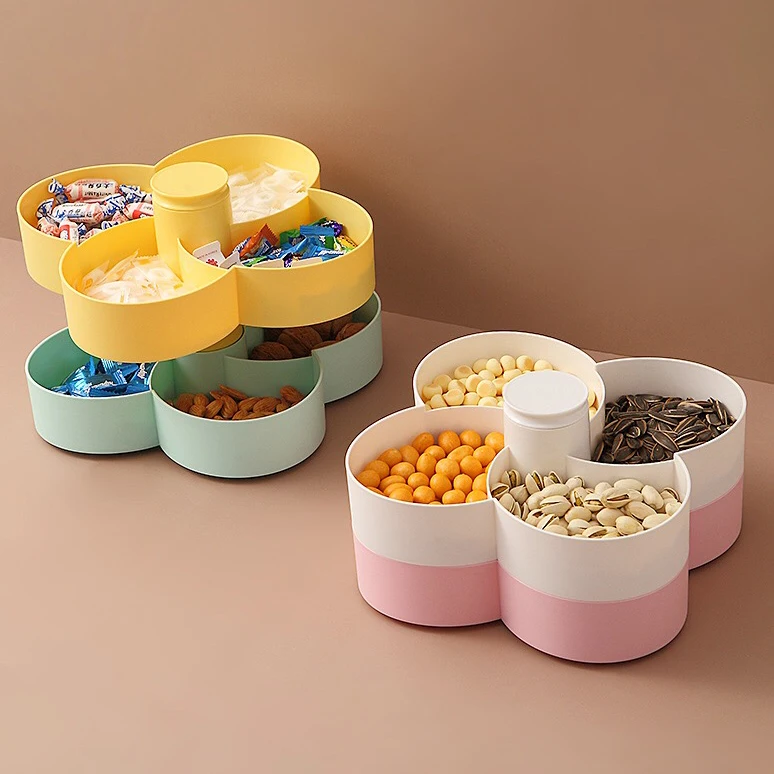 
Hot selling double rotating candy box creative petal dried fruit storage box fruit tray 