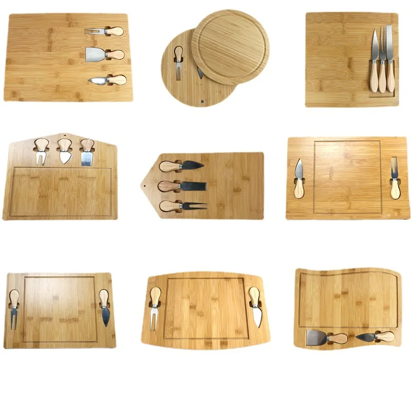 

Bamboo Cheese Board 100% Natural With 3 Piece Cutlery Set Cheese Platter with cheese slicer