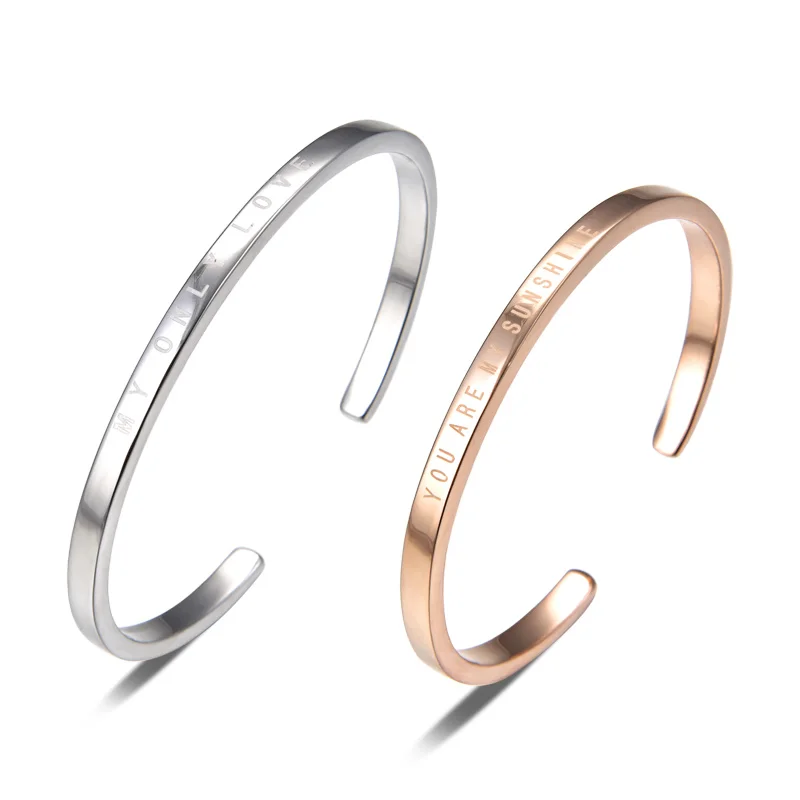 

S990 Sterling Silver Bracelet Platinum Plated Simple Open Style Pure Silver Couple Bracelet, Silver color/rose gold color