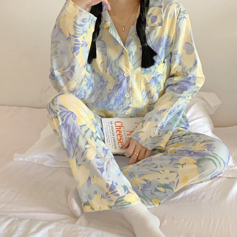 

Custom Women's Sleepwear Two Piece Set Thin Long Sleeve Rayon Pijama Sets Long Sleeve Cotton Pajamas Women Set