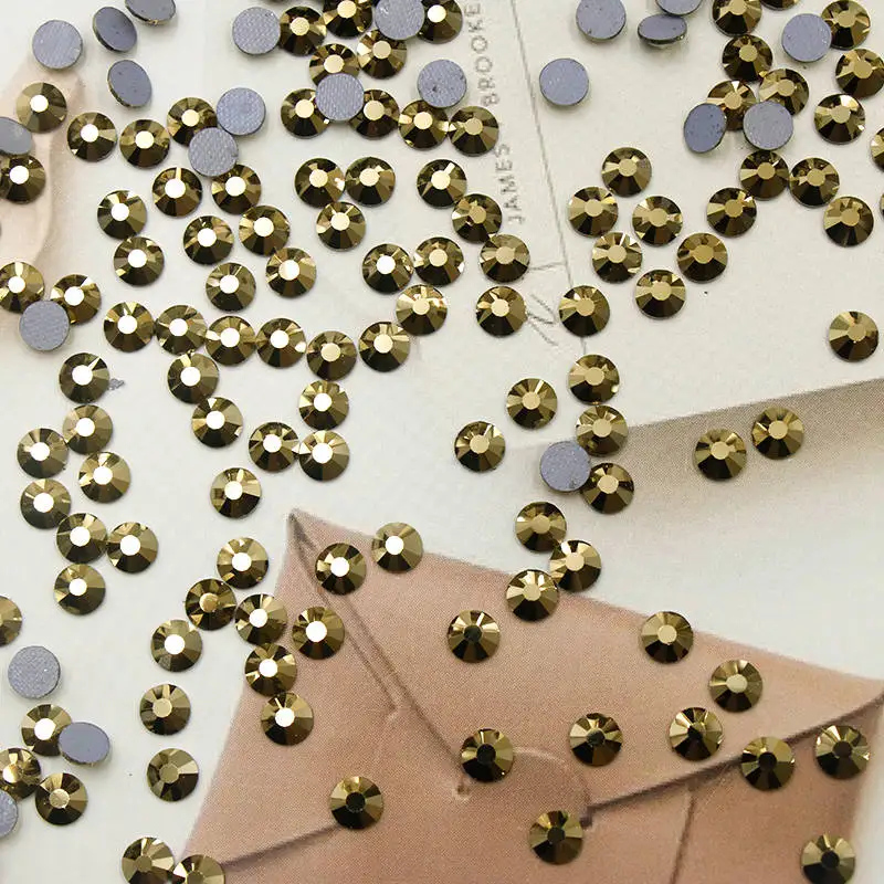 

Paso Sico Gold Glass Rhinestones Hotfix Motif Designs for Glue Clothing Garment