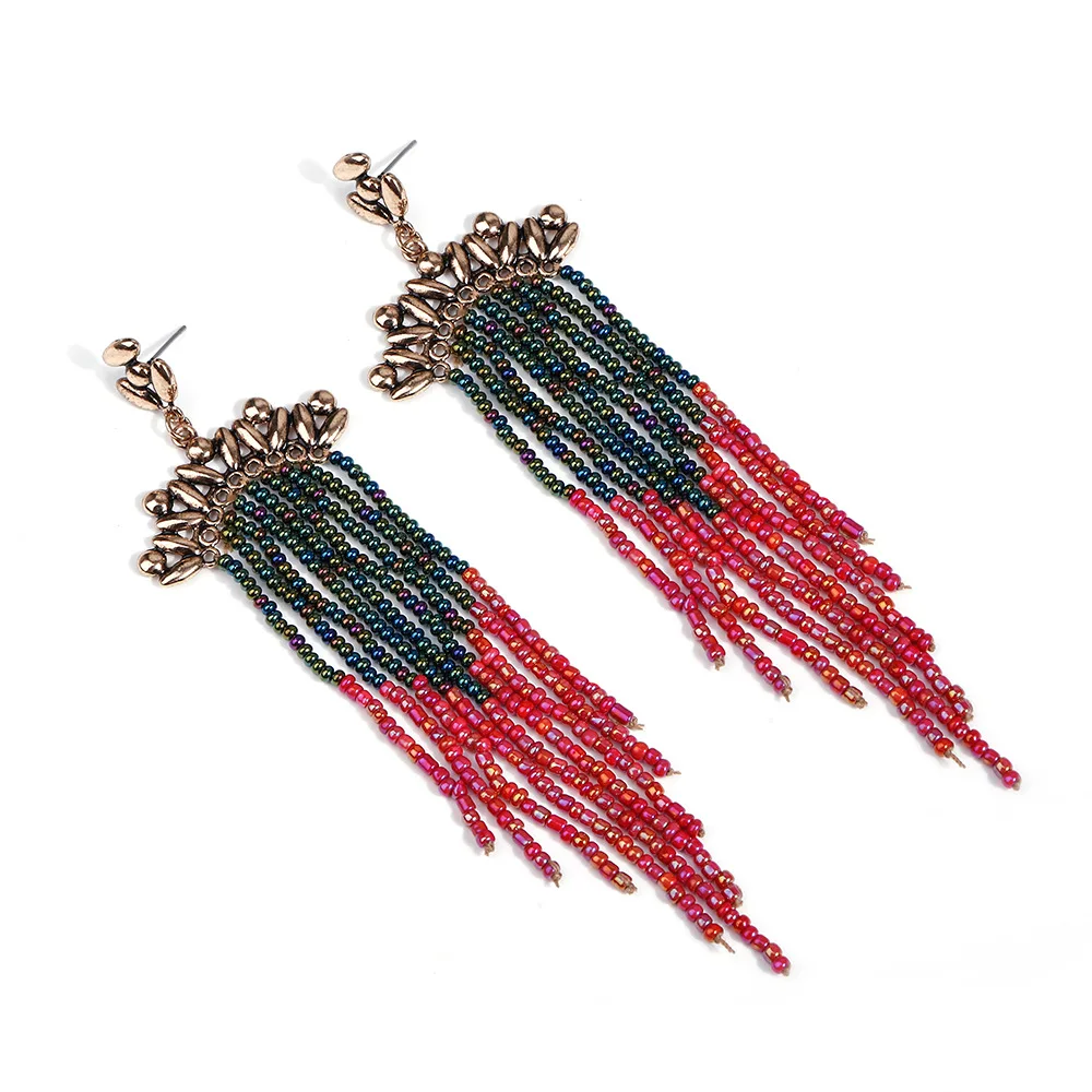 

Color Bead Ethnic Style Woven Tassel Earrings Style Earrings Handmade Beaded Fashion Eardrop, Picture color