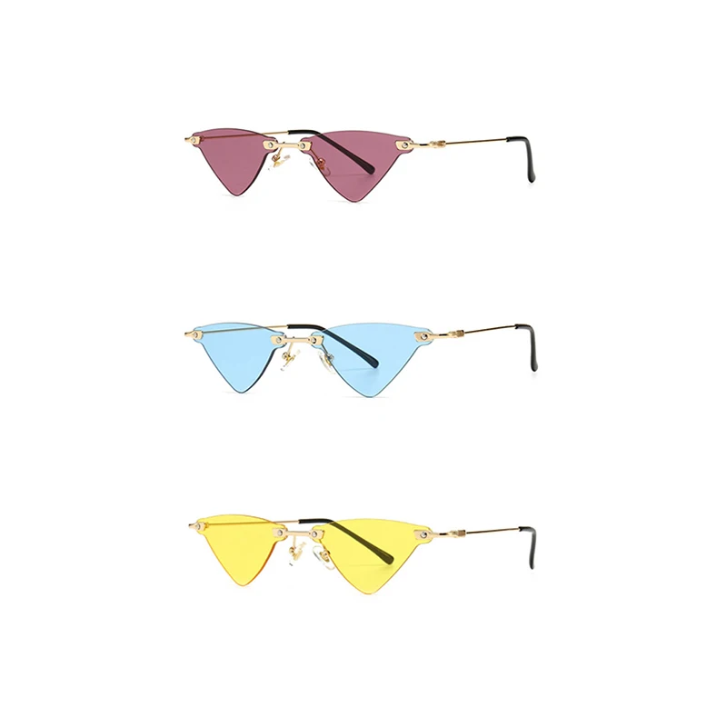 

WIIPU Punk Style Rimless Cat Eye Sunglasses Women Candy Color Metal Vintage Narrow Triangle Sun Glasses