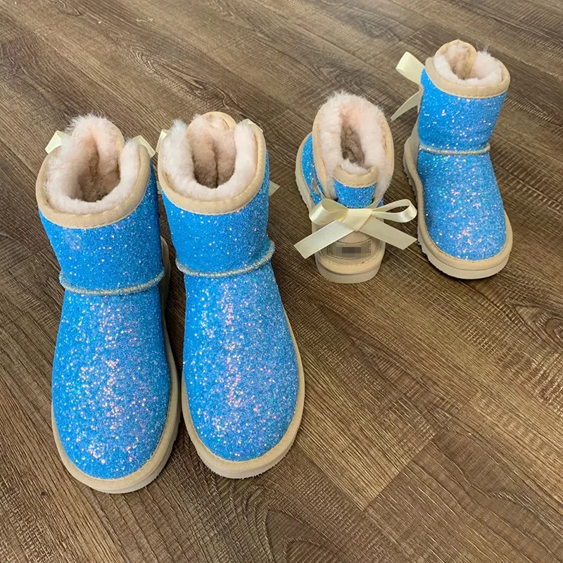 

BT-018 2019 fashion sequined middle snow boots for women wholesale ladies winter warm bling bling faux fur boots
