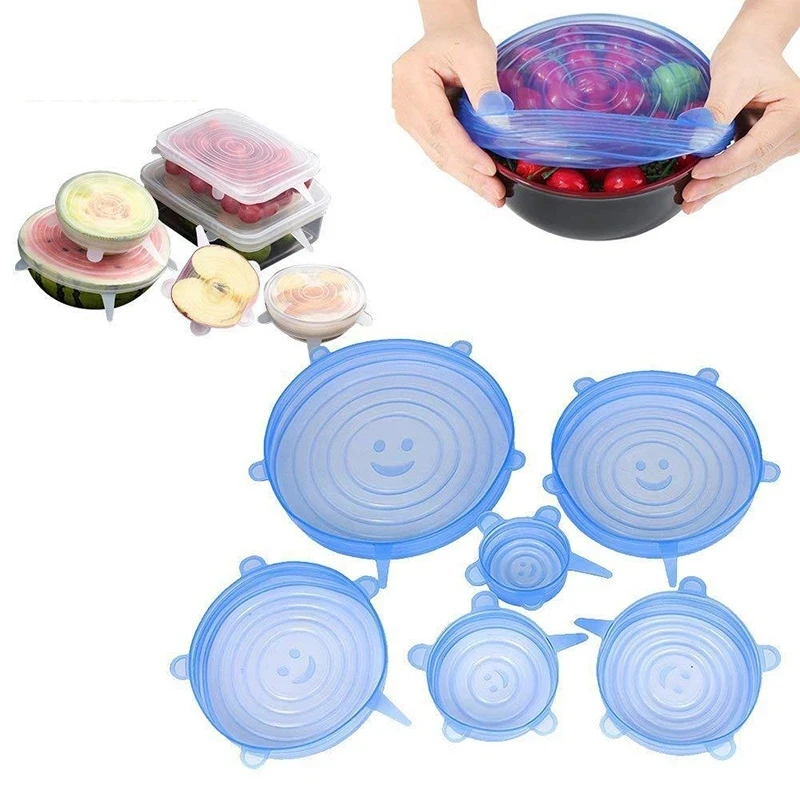 

Worth buy Kitchen Accessories 6 Pcs Set Universal Silicone Cover Fresh Keeping Silicone Stretch Lids For Food Pot Dish, White, blue, pink, yellow