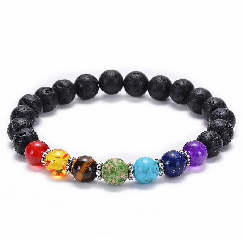 

Natural Healing Balance Beads Yoga Valconic Healing Energy Lava Stone 7 Chakra Diffuser Bracelet, Picture
