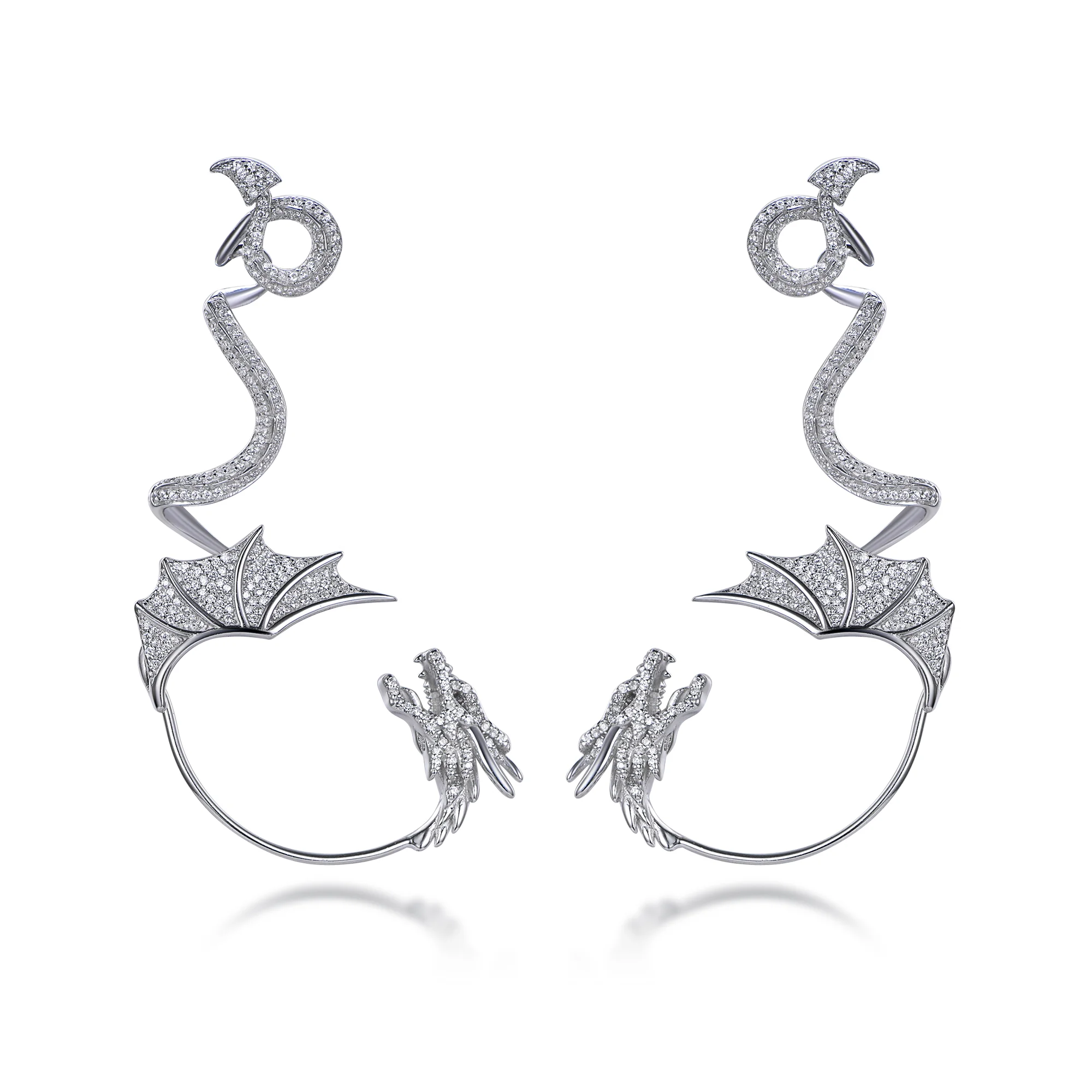 

Sterling Silver Totem Dragon Shape Long Earrings Jewelry, White/gold/black