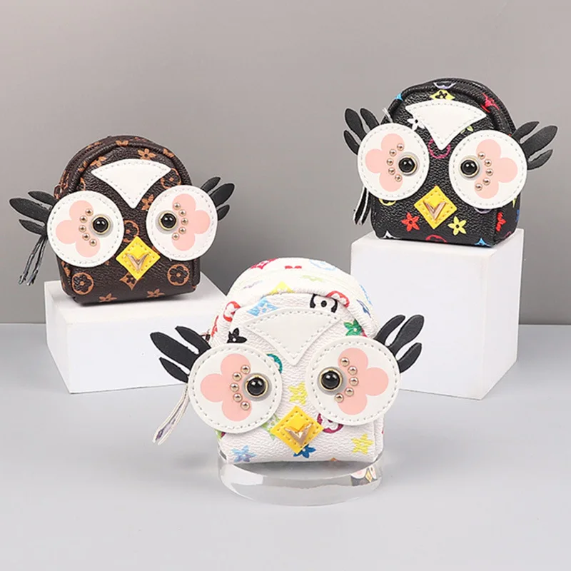 

Change purse lady leather Mini satchel Cute Owl Zipper Storage bag Key chain card red envelope gift coin pouch keychain coin bag, As picture see