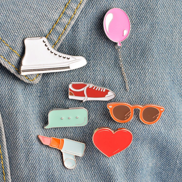 

Fashion Cute Love Canvas Shoes Badges Brooch Pin cool Balloon Sunglasses Lipstick shape Enamel Jeans Decoration pin for Boy Girl, Red,white,pink