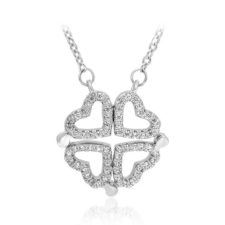

valentine's gift four leaf clover heart foldable pendant 925 sterling silver heart clover necklace